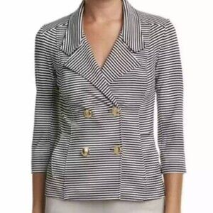 CAbi Life Jacket Nautical Striped Knit Blazer Style 823 Gold Buttons sz L Preppy